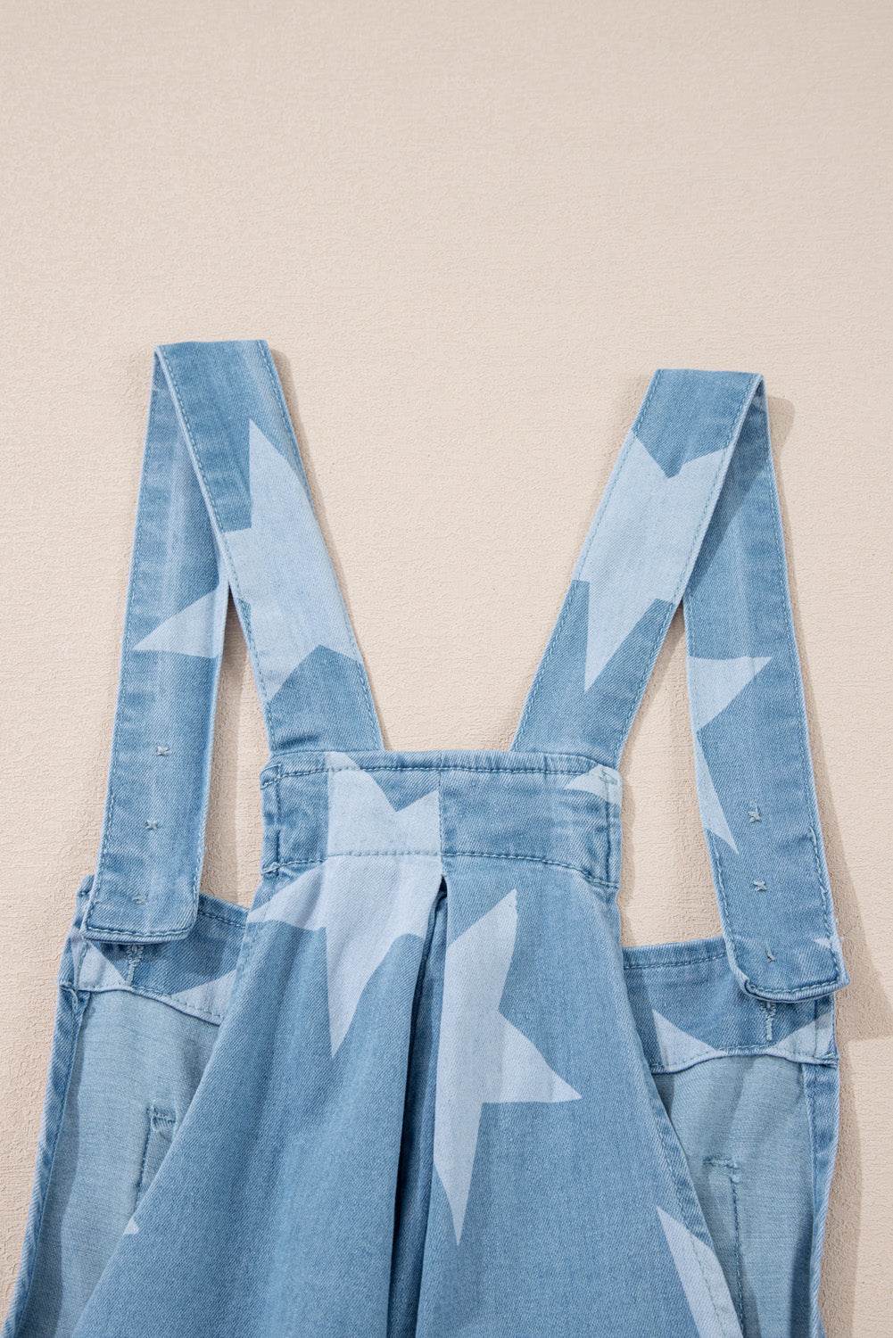 Star Print Square Neck Denim Overalls - Hovatok