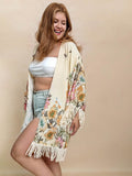 Plus Size Fringe Printed Open Front Cardigan - Hovatok