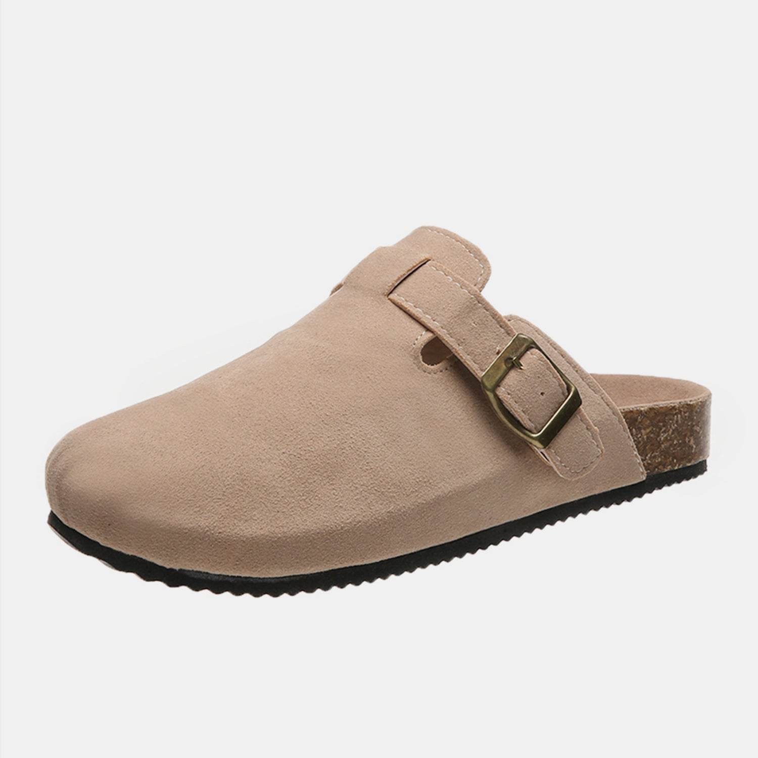 Suede Closed Toe Buckle Slide - Hovatok