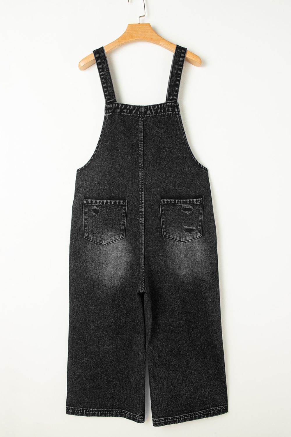 Distressed Wide Strap Denim Overalls - Hovatok