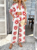 Devine Printed Collared Neck Half Sleeve Top and Pants Set - Hovatok