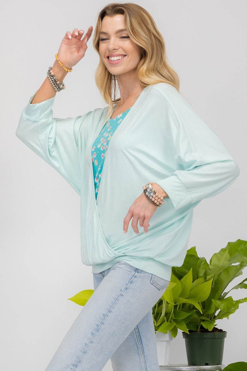 Celeste Full Size Floral Round Neck Top with Two Layer Detail - Hovatok