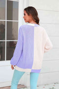 Angel Wings Open Front Contrast Color Balloon Sleeve Cardigan - Hovatok