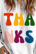 THANKS Round Neck Long Sleeve Sweatshirt - Hovatok