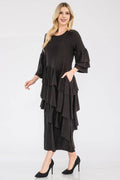 Celeste Full Size Honey Comb Asymmetrical Ruffle Midi Dress Plus Size - Hovatok