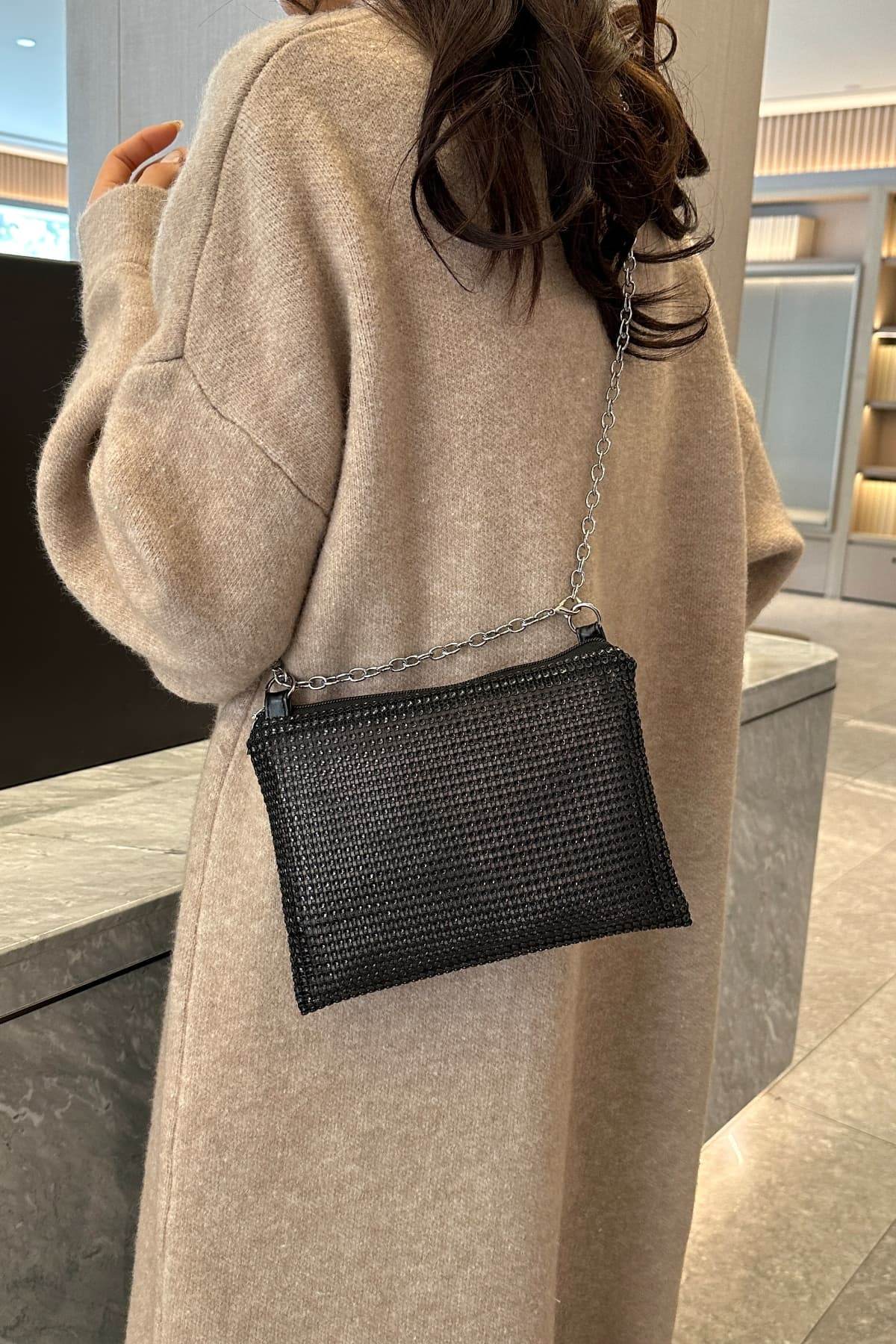 Rhinestone Polyester Chain Crossbody Bag - Hovatok