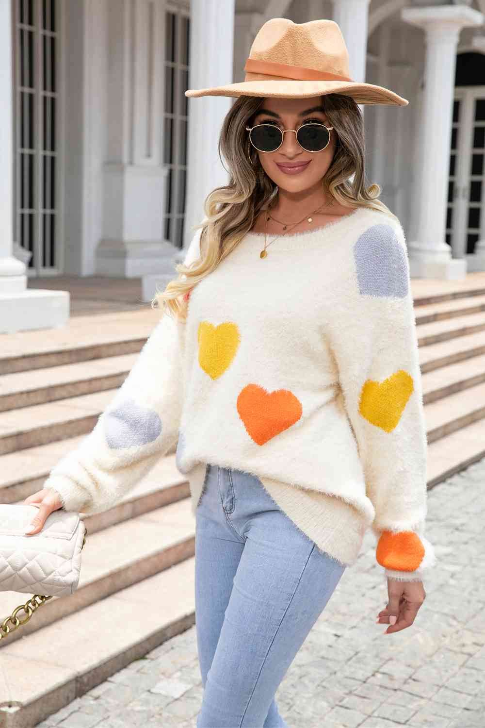 Angel Wings Heart Pattern Round Neck Long Sleeve Sweater - Hovatok