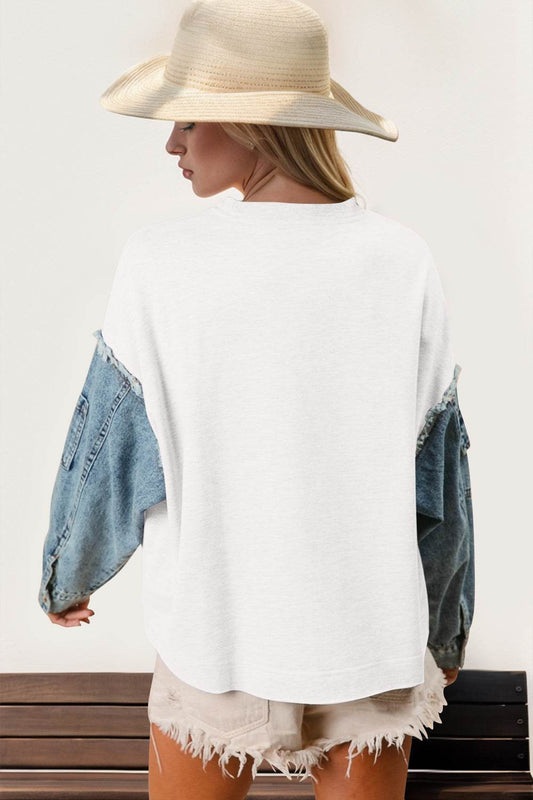 Double Take Raw Edge Star Contrast Sweatshirt - Hovatok