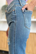 Judy Blue Full Size Distressed Raw Hem Bootcut Jeans - Hovatok