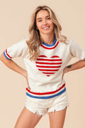 BiBi US Flag Theme Striped Heart Sweater - Hovatok
