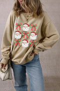 Santa Graphic Round Neck Long Sleeve Sweatshirt - Hovatok