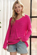ADORA V-Neck Drop Shoulder Long Sleeve Sweater - Hovatok