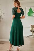 Lace Cutout V-Neck Short Sleeve Dress - Hovatok