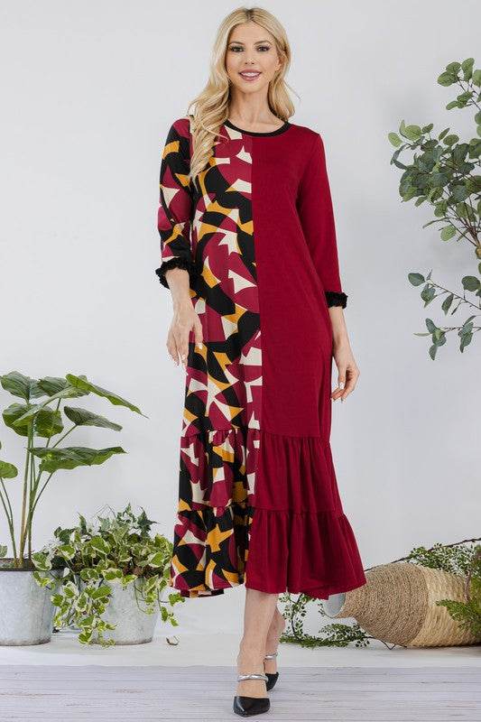 Celeste Full Size Color Block Midi Dress Plus Size - Hovatok