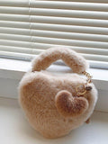 Heart Shape Faux Fur Handbag - Hovatok