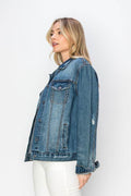 RISEN Full Size Distressed Button Up Jacket - Hovatok
