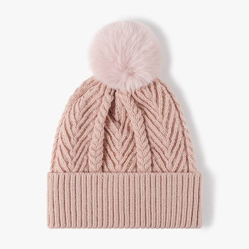 Cable Knit Solid Color Hat with Pompom - Hovatok