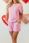 Striped Round Neck T-Shirt and Drawstring Shorts Set - Hovatok