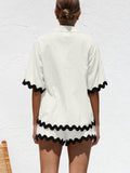 Contrast Trim Half Sleeve Top and Shorts Set - Hovatok