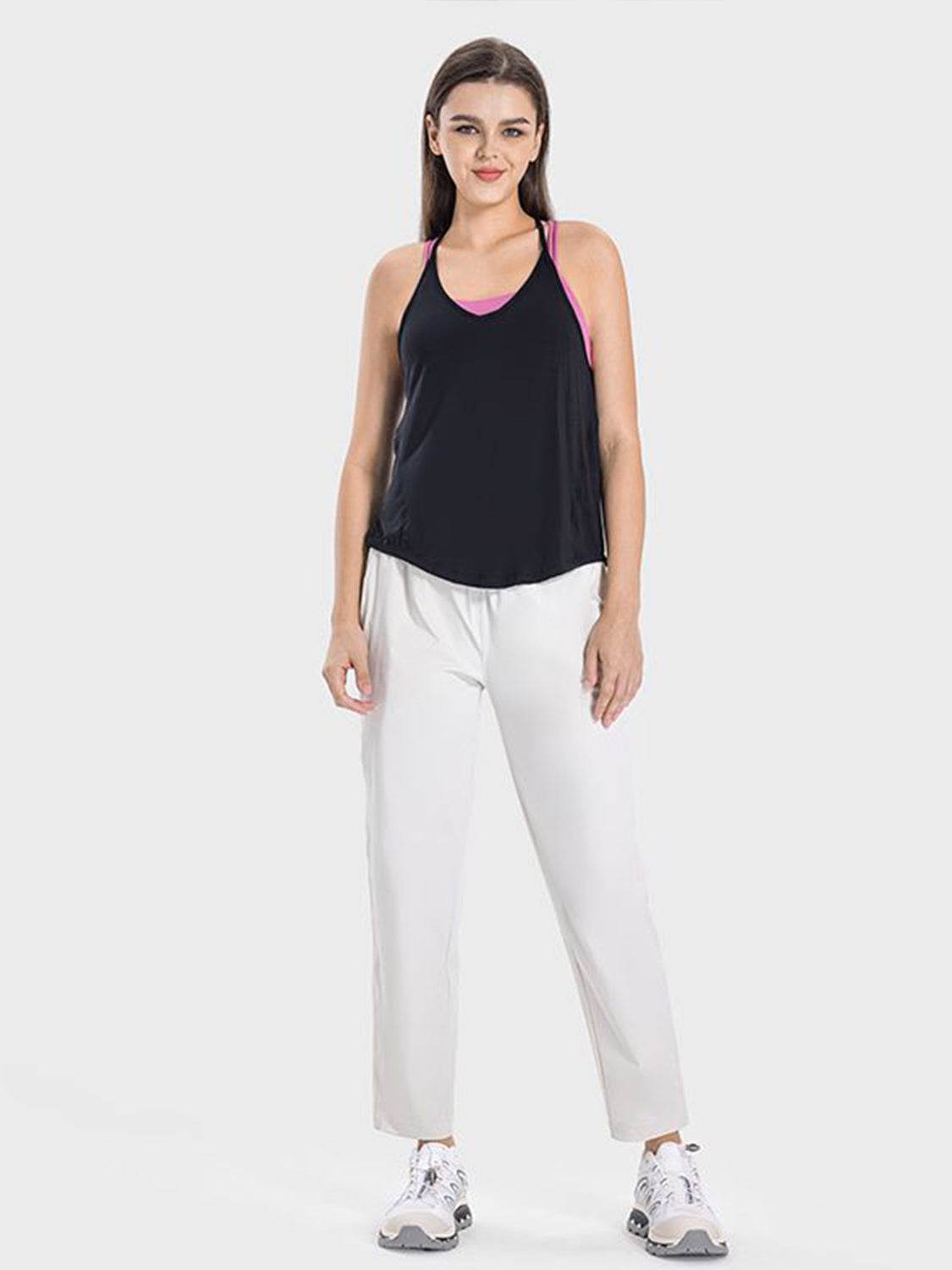 Millennia Slit Spaghetti Strap Scoop Neck Active Cami - Hovatok