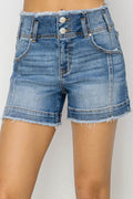 RISEN High Rise Seam Detailed Raw Edge Denim Shorts - Hovatok
