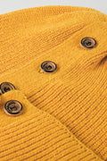 Button Detail Rib-Knit Cuff Beanie - Hovatok