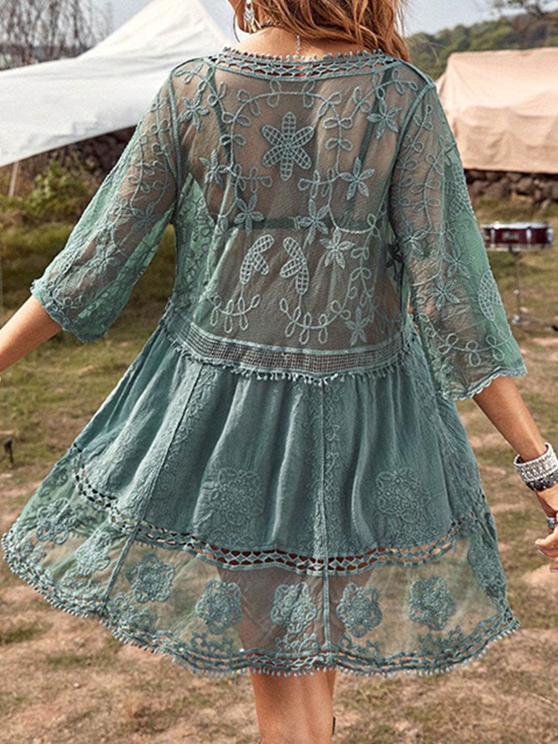 Lace Detail Plunge Cover-Up Dress - Hovatok