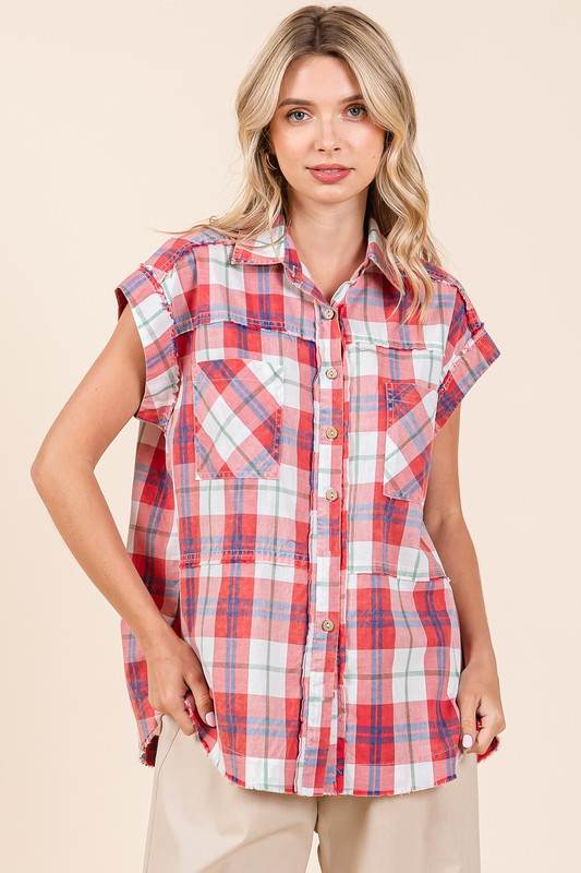 Mittoshop Mineral Wash Plaid Button Down Shirt - Hovatok