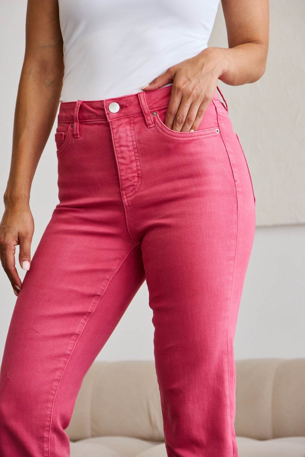 RFM Crop Dylan Full Size Tummy Control High Waist Raw Hem Jeans - Hovatok