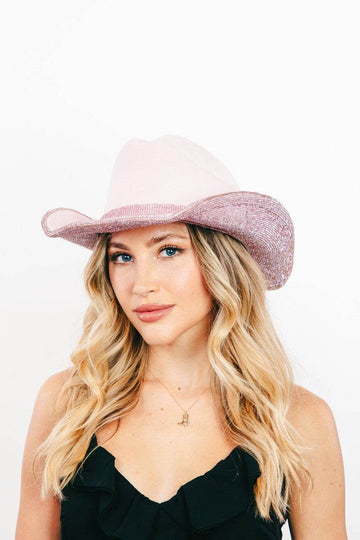 Fame Pave Rhinestone Trim Faux Suede Hat - Hovatok