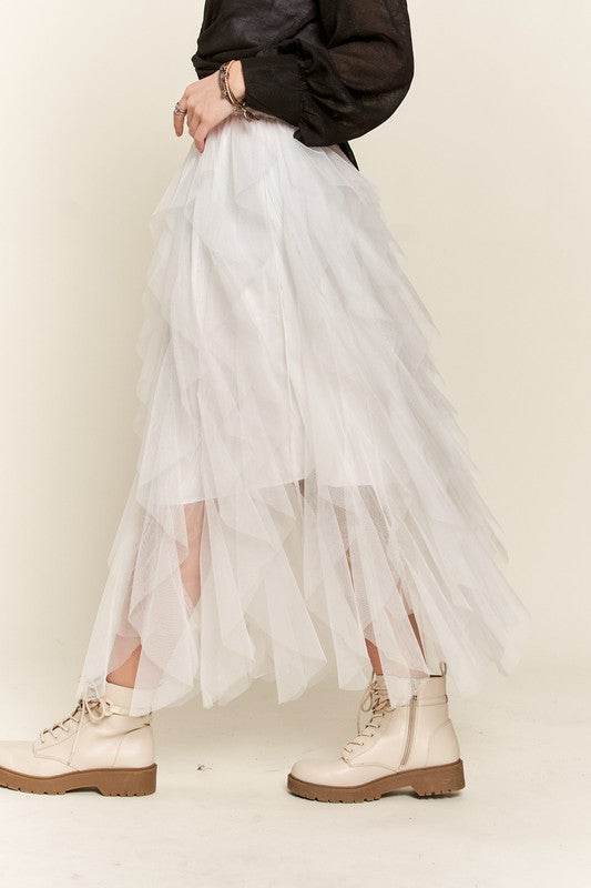 ADORA Ruffled Elastic Waist Midi Skirt - Hovatok