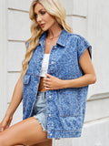Leopard Button Up Cap Sleeve Denim Jacket - Hovatok