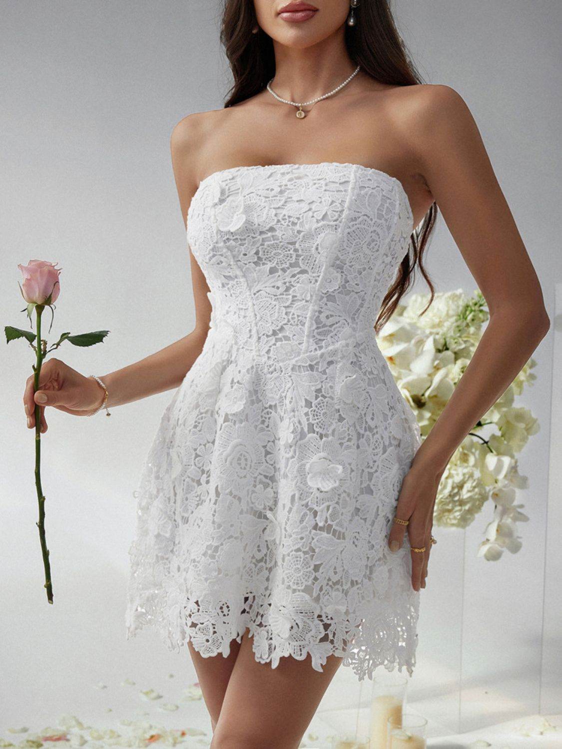 Devine Lace-Up Tube Lace Mini Dress - Hovatok