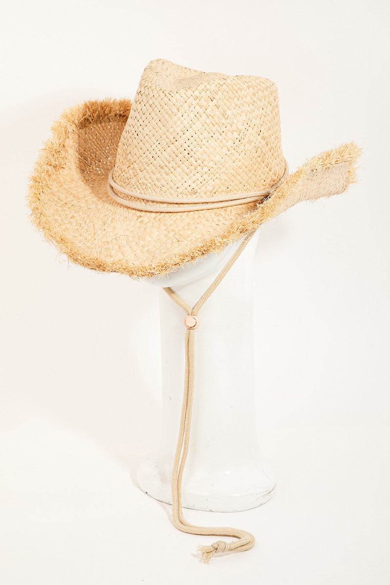 Fame Adjustable Strap Raw Hem Weave Hat - Hovatok