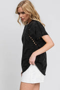 Double Take Full Size Cutout Round Neck Short Sleeve T-Shirt - Hovatok
