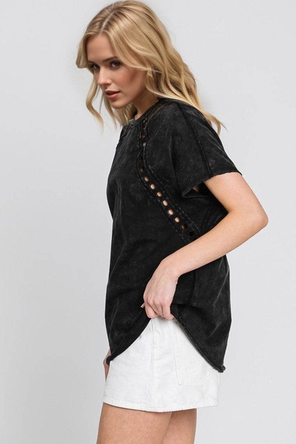 Double Take Full Size Cutout Round Neck Short Sleeve T-Shirt - Hovatok