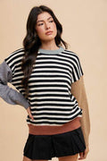 Annie Wear Striped Color Block Round Neck Sweater - Hovatok