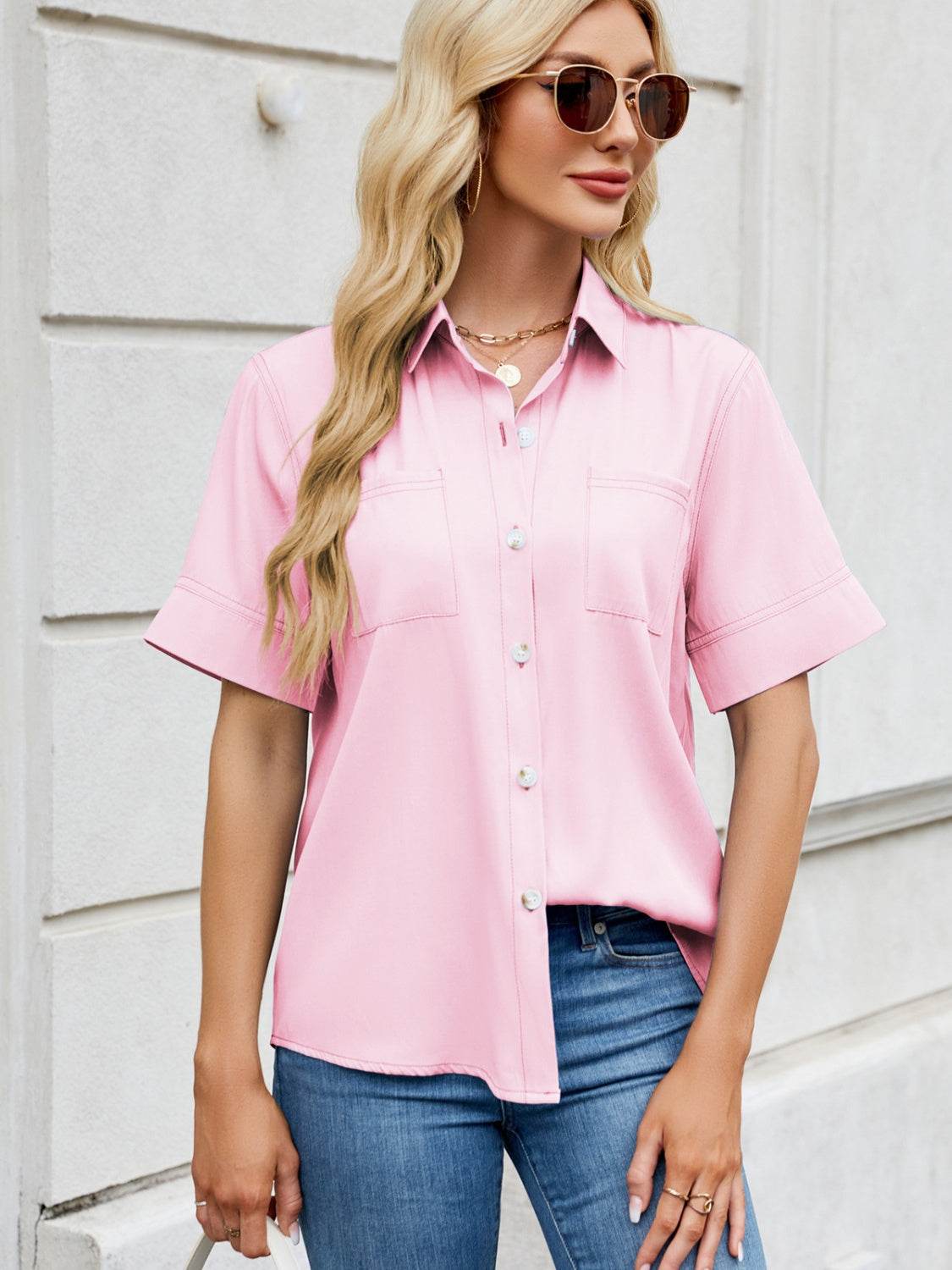Collared Neck Short Sleeve Shirt - Hovatok