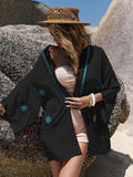 Embroidered Open Front Long Sleeve Cover Up - Hovatok