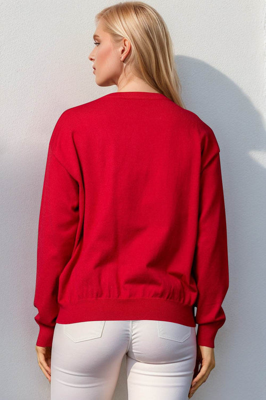 Double Take Full Size Nutcracker Sequin Long Sleeve Sweater - Hovatok