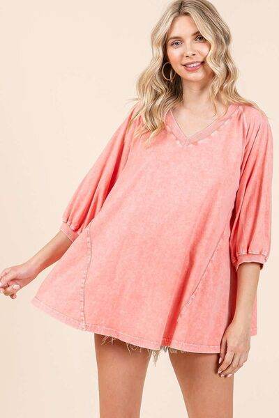 Mittoshop Mineral Wash V-Neck Raglan A-Line Relaxed Top - Hovatok