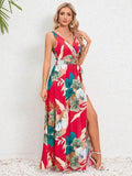 Slit Tied Printed Surplice Dress - Hovatok