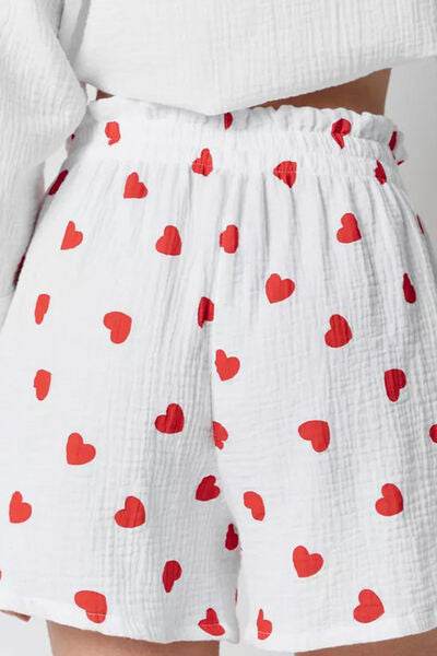 Basic Bae Heart Collared Neck Button Down Top and Shorts Set - Hovatok