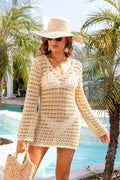 Angel Wings Openwork V-Neck Long Sleeve Cover-Up - Hovatok