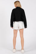 bytos Button Down Cropped Denim Jacket with Patch Pockets - Hovatok