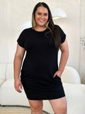 Basic Bae Full Size Round Neck Short Sleeve Dress with Pockets - Hovatok