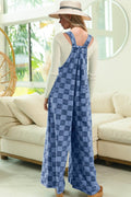 Double Take Checkered Sleeveless Wide Leg Denim Jumpsuit - Hovatok