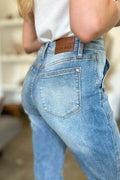 Judy Blue Full Size Distressed Straight Jeans with Patch Pockets - Hovatok