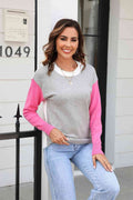 Angel Wings Round Neck Contrast Color Dropped Shoulder Sweater - Hovatok