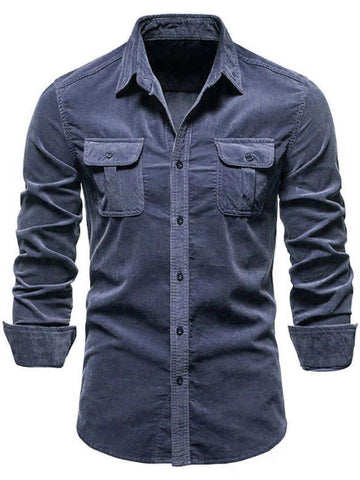 Men's Full Size Collared Neck Button Down Shirt with Chest Pockets Plus Size - Hovatok